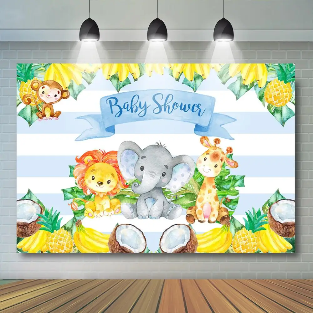 

Safari Baby Shower Backdrop Safari Animal and Fruit Background Boy Baby Shower Party Decoration Banner