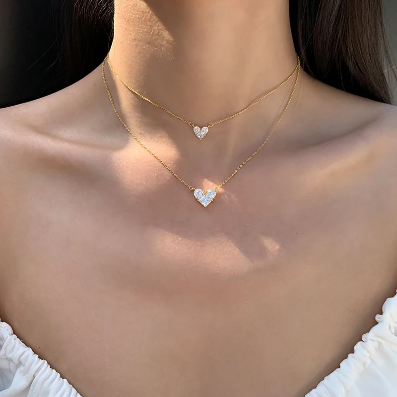 

925 Sterling Silver Elegant Diamond Heart-shaped Gold Color Necklace AAA Shiny Zircon Choker Wedding Gift For Women Fine Jewelry