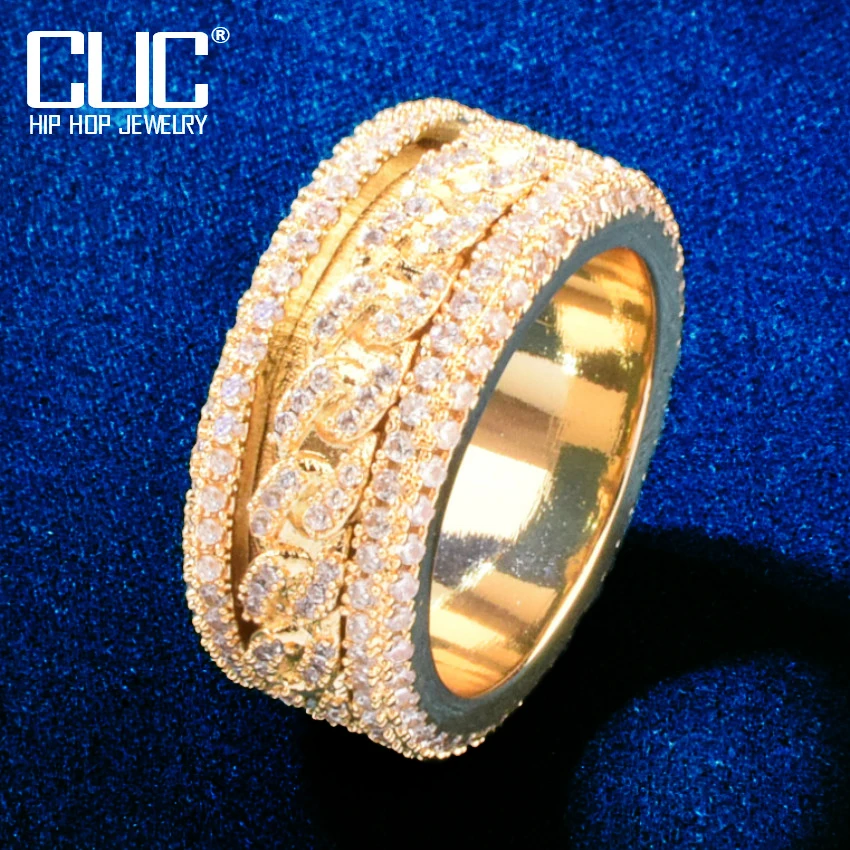 Solid Spinning Cuban Ring For Men Hip Hop RINGS Gold Color Ice Out Cubic Zirconia Fashion Rock Jewelry Gift