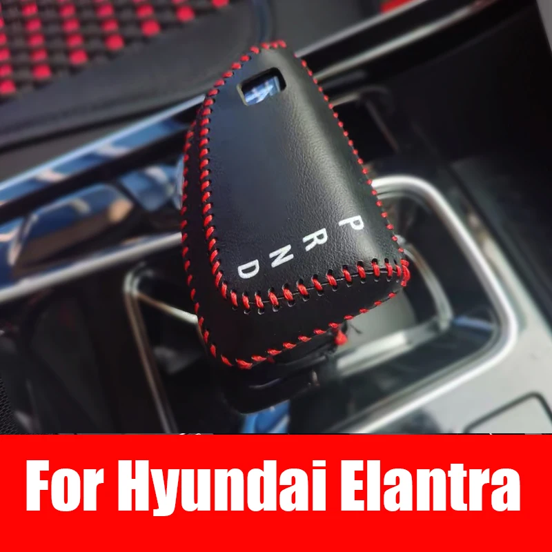 Speed Leather Gear Collars Car Shift Knob Armrest Cover Case For Hyundai Elantra CN7 Accessories 2021 2022 2023 2024