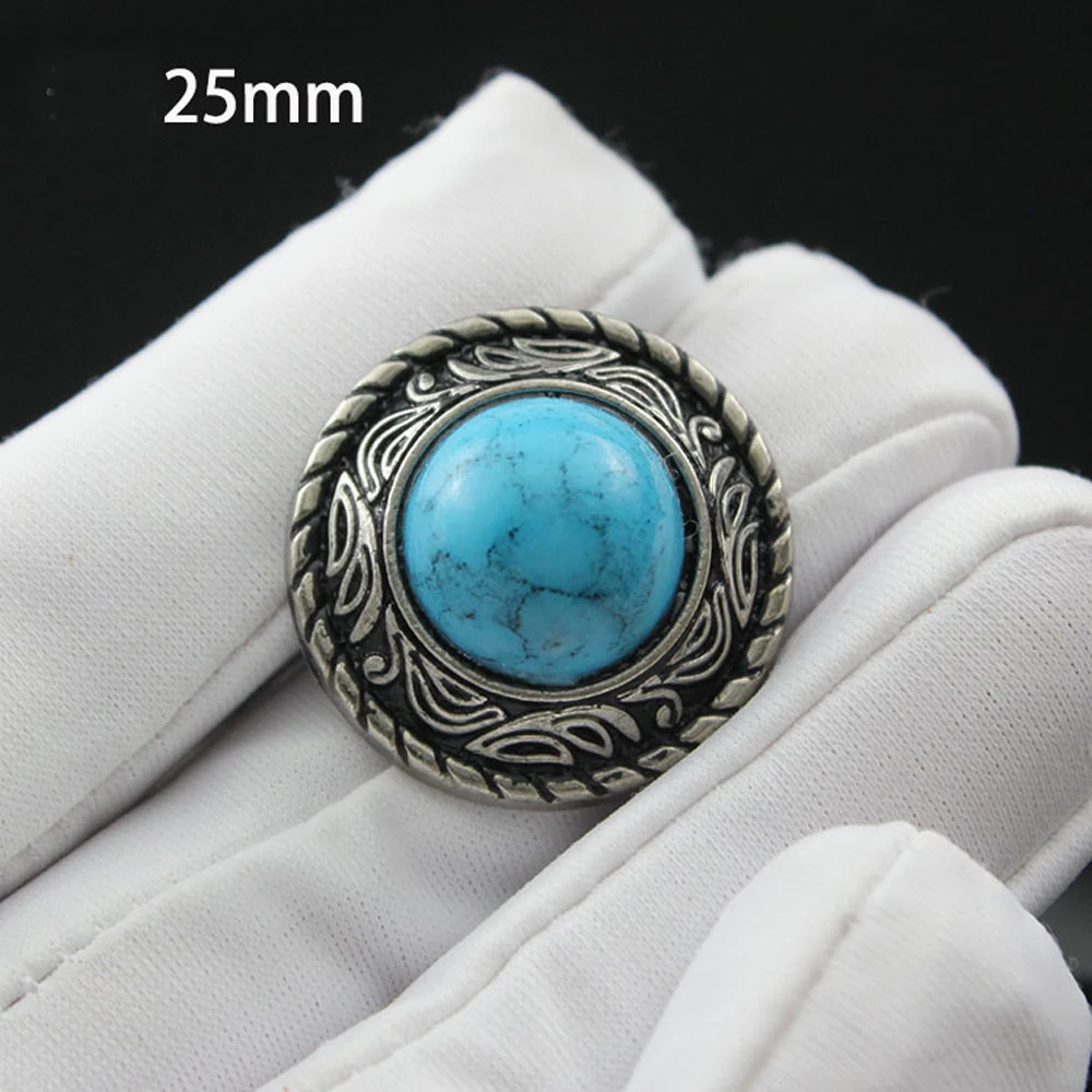 DIY leather craft turquoise stone  vintage silver pattern carved screws rivet wallet decoration button set 20mm 25mm 5pcs/lot