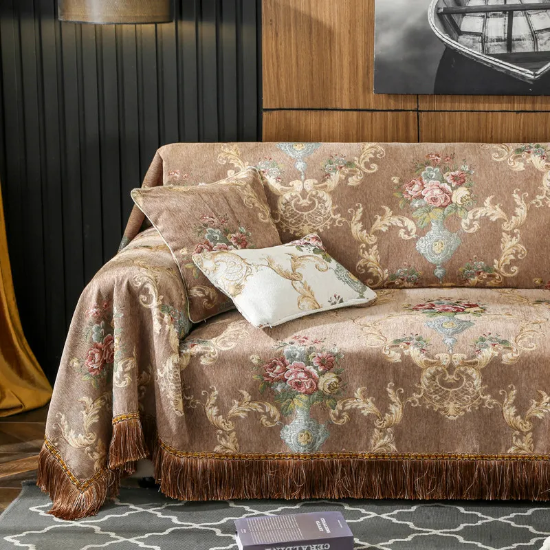 Europese Luxe Sofa Couch Cover 1/2/3/4 Zits Kwasten Chenille Sofa Handdoek Gooien Jacquard Bloemen Fauteuil slip Covers