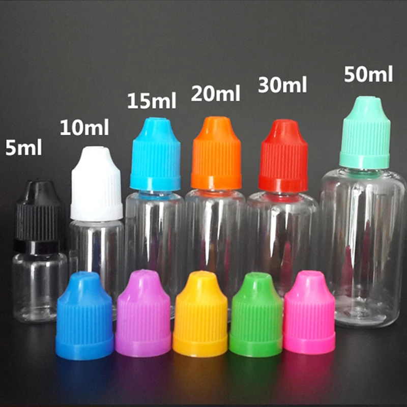 Frascos líquidos vacíos para uñas, gotero de plástico PET con tapas a prueba de niños para Gel, 100 piezas, 3ml, 5ml, 10ml, 15ml, 20ml, 30ml, 50ml