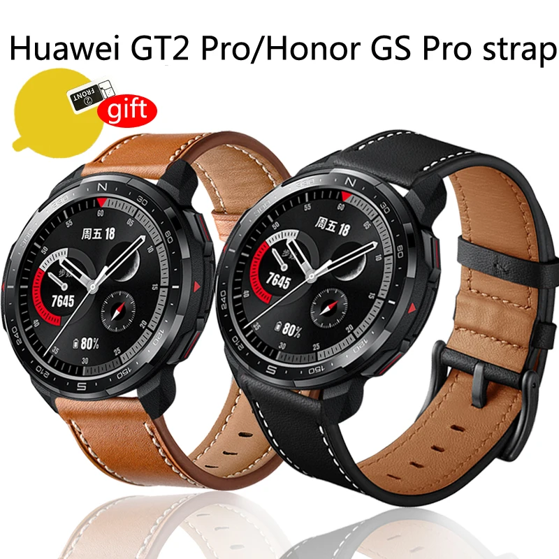 Leather Watch Band for Huawei Watch GT 2 PRO/Honor watch GS Pro X strap smartwatch bracelet with HD Screen protector film