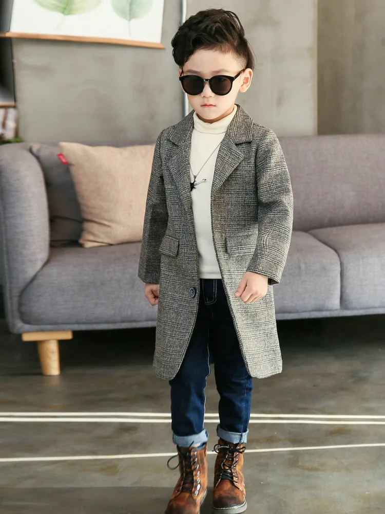 Boy Coat Turn Collar Single-Breasted Casual Spring Autumn Jacket For 5-16T Children Outerwear Gray High Quality