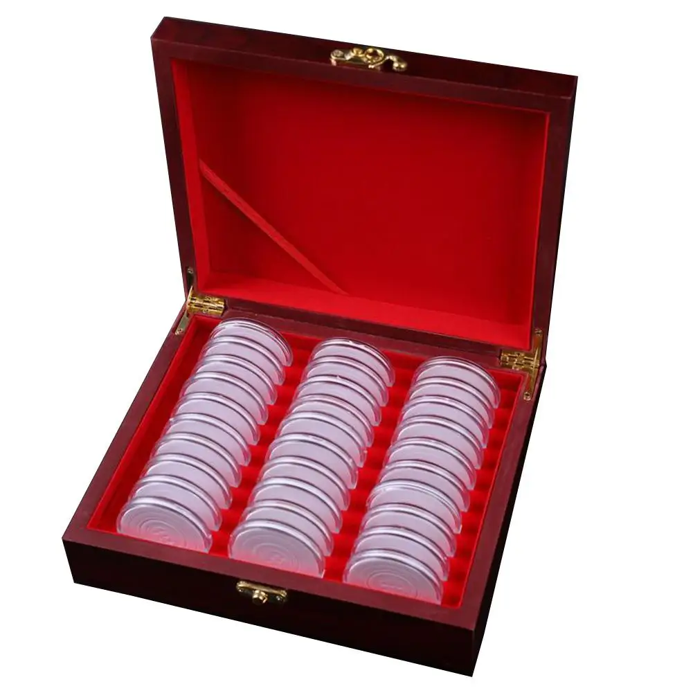 Coin Storage Box 30 PCS Coin Holders with Storage Wooden Box Coin Protection Boxes Coin Collection Box