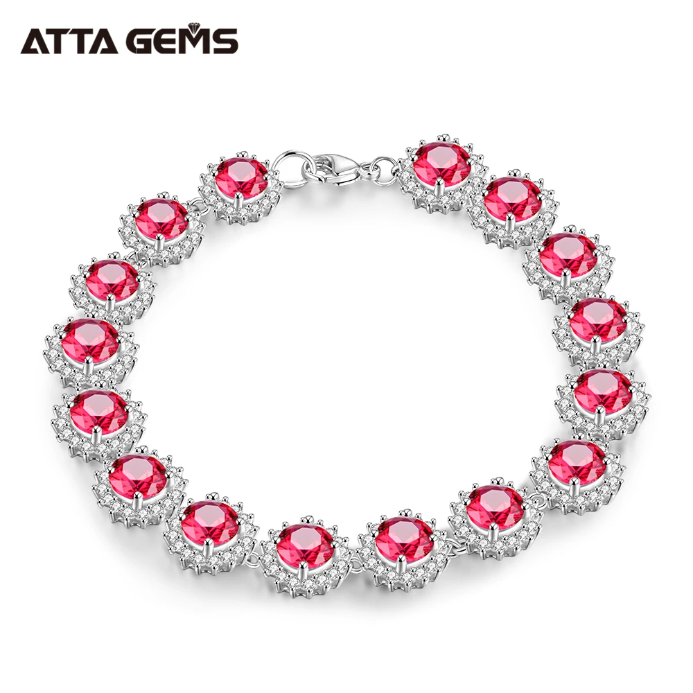 

ATTAGEMS s925 Sterling Silver Wedding Bangles for Women Luxury Ruby Gemstone Bracelet Moissanite Diamond Bracelets Fine Jewelry