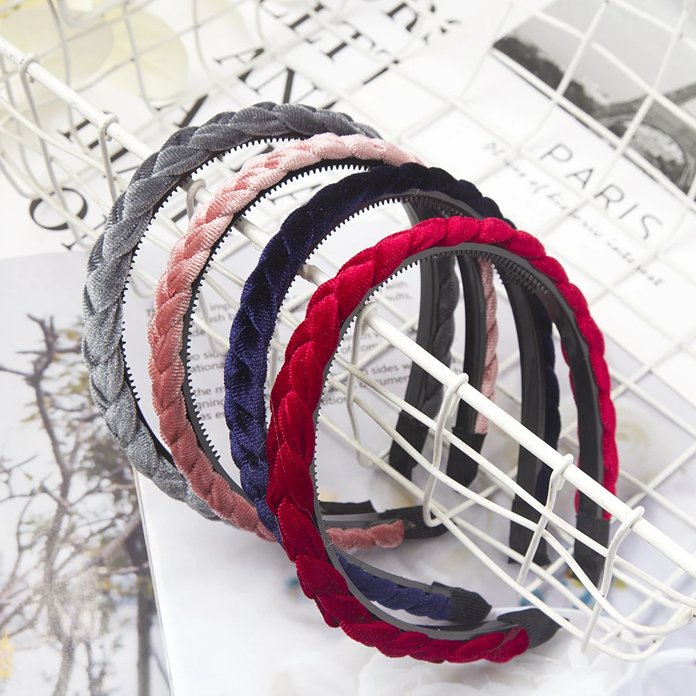 Weaving Hairbands Women Braided Velvet Headbands Hair Hoop Bands Elastic Fashion Bezel Non-Slip Headdress Bezel Hair Accessories