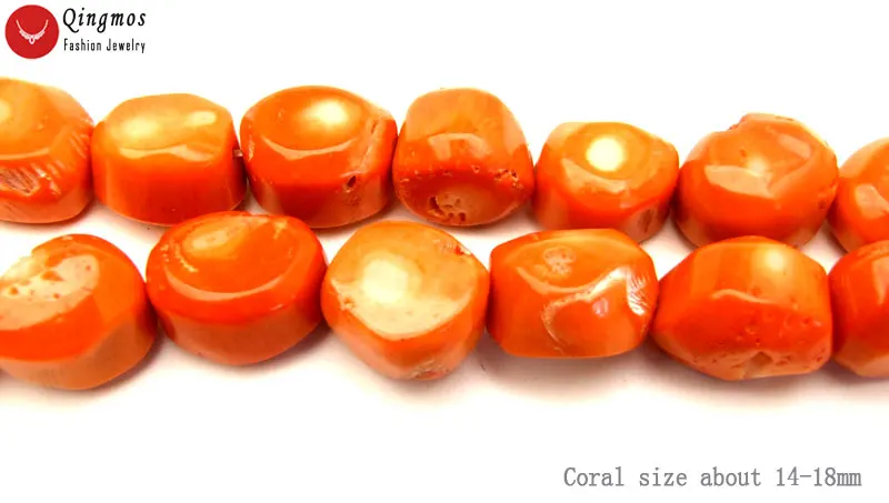 Qingmos 14*18mm Baroque Natural Old Orange Coral Loose Beads for Jewelry Making DIY Necklace Bracelet Earring Strand 15\