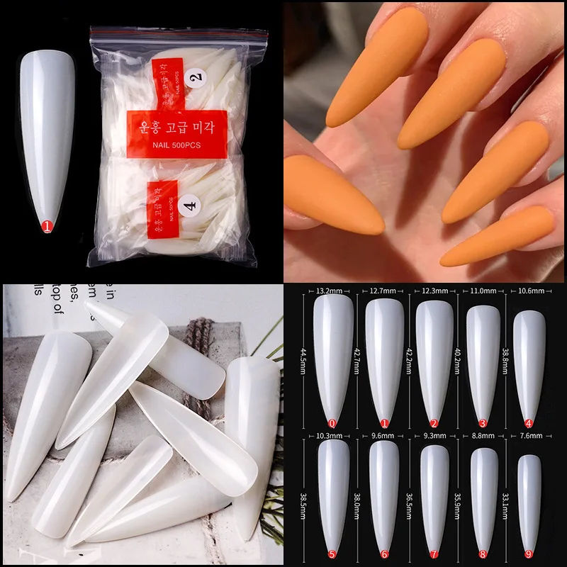 500 Stück Vollabdeckende Kunstgel-Verlängerungsnagelspitzen Stiletto-Coffin-Design Falsche Nagelspitzen für DIY-Maniküre-Zubehör – Detail 8