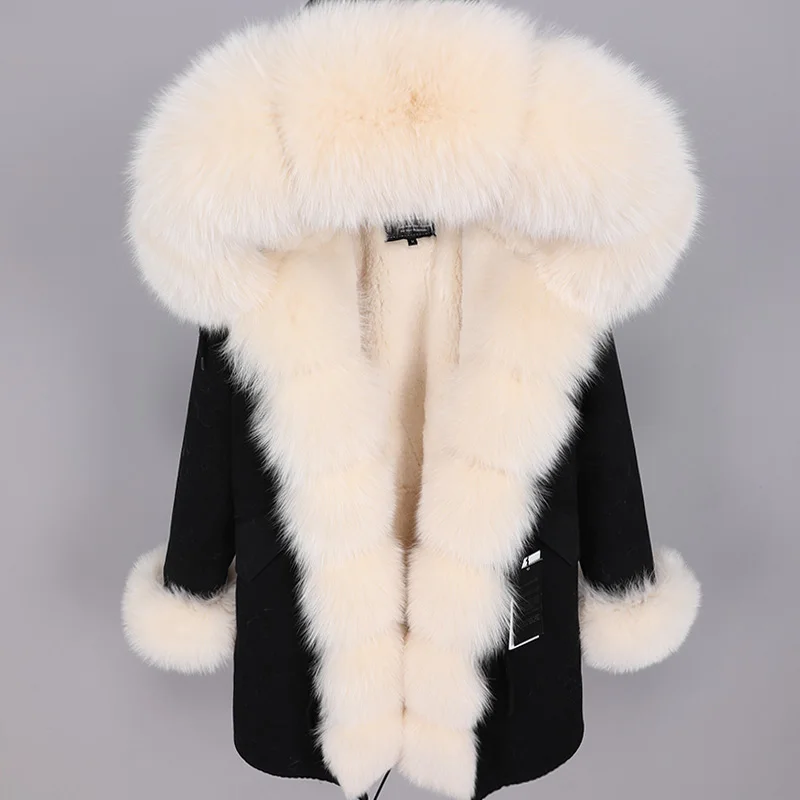 Maomaokong-Manteau d'hiver en fourrure de torche véritable pour femme, long, beige, parka d'extérieur, 2024