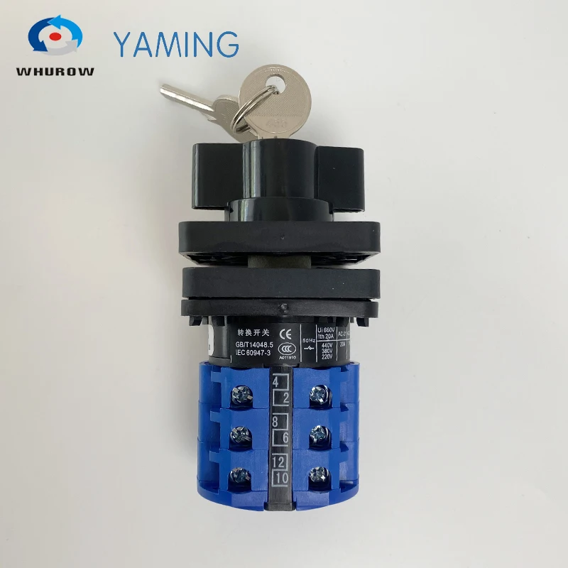 Yaming Electric 3 Positions Key Rotary Cam Switch 3 Phases Changeover Selector Manufacturer LW26 LW28 LW39B YMW26-20/3S