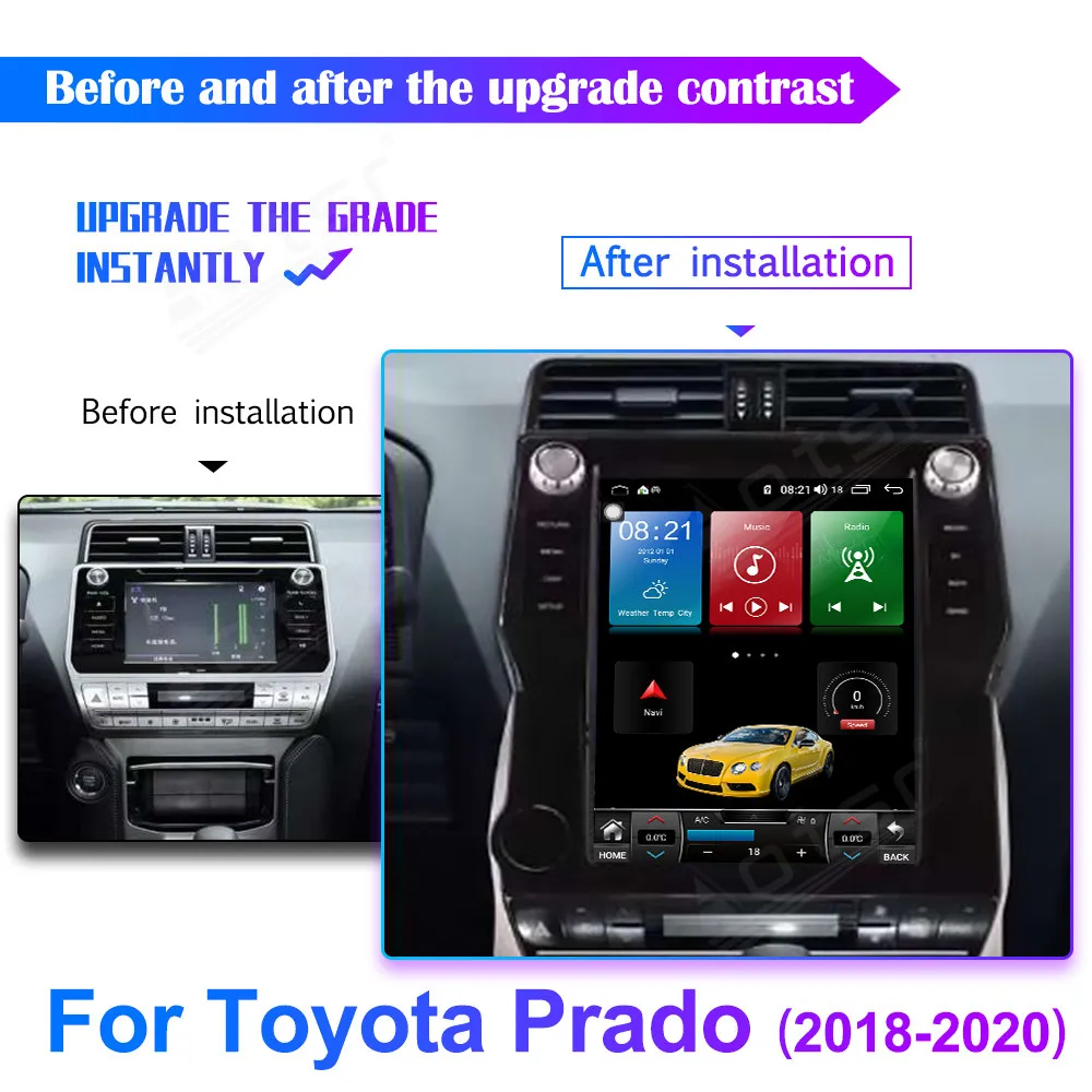 8+256GB Tesla Screen Car Multimedia DVD Player For Toyota PRADO 2018-2020 Android Radio GPS Navig Stereo Head Unit Carplay