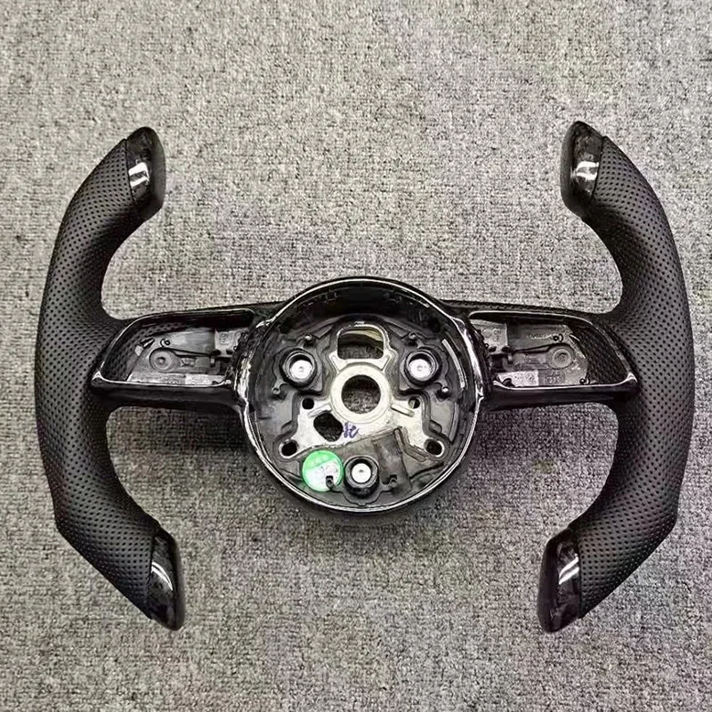 Real Carbon Fiber Pilot Shape Steering Wheel Leather customized For Audi S3 S4 S5 RS3 RS4 RS4 16 17 18