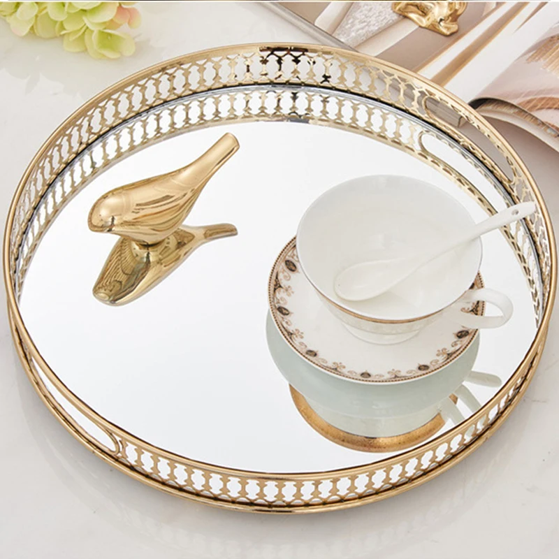 

Metal Mirror Tray Nordic Desktop Coffee Table Storage Tray Home Decoration Sample Room Decorations American Glass Fruit Plate