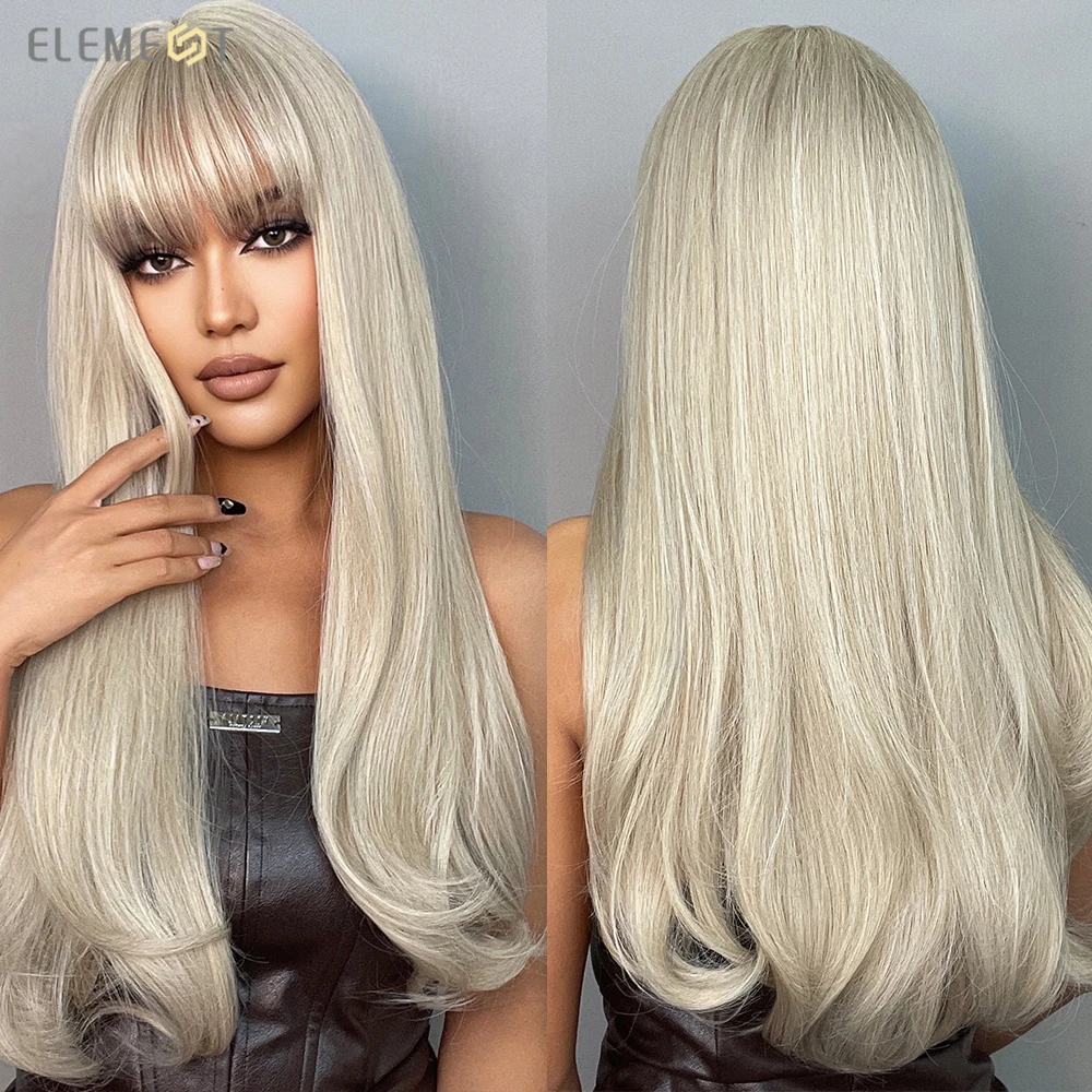 Element New Arrival Very Long Wig With Bangs Straight White Synthetic Wigs For Women Cosplay Party Lolita Girls Hair