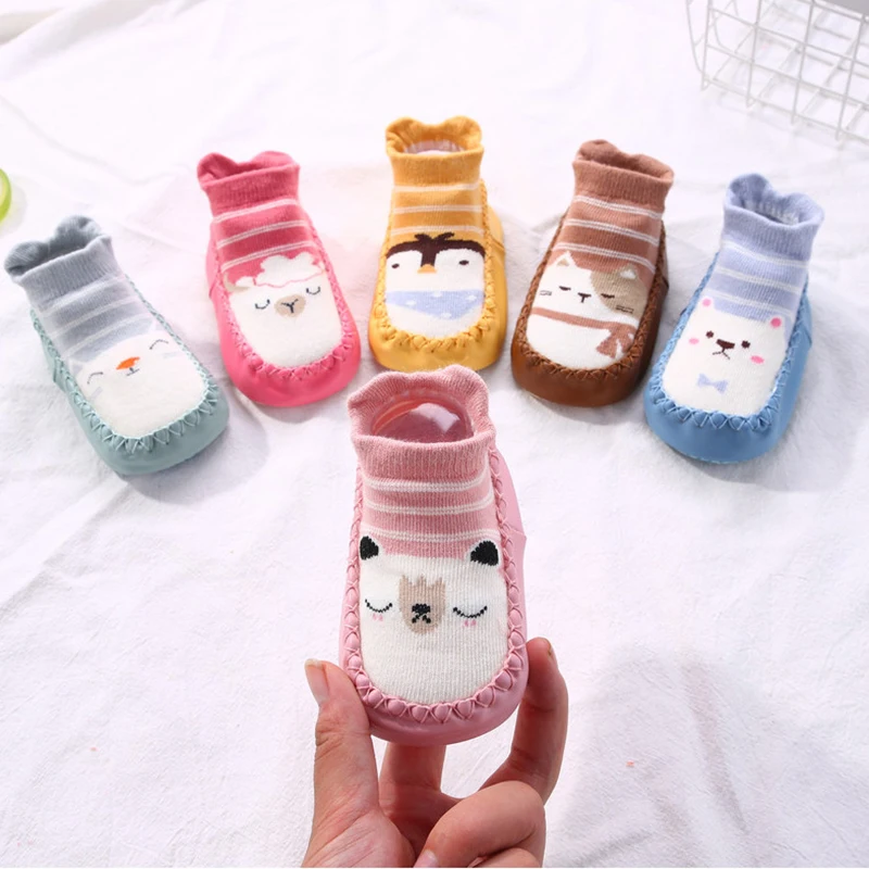 Toddler Indoor Socks Newborn Baby Soft Prewalker Shoes Thick Winter Terry Cotton Girl Kids Rubber Sole Infant Boy Cartoon Sock