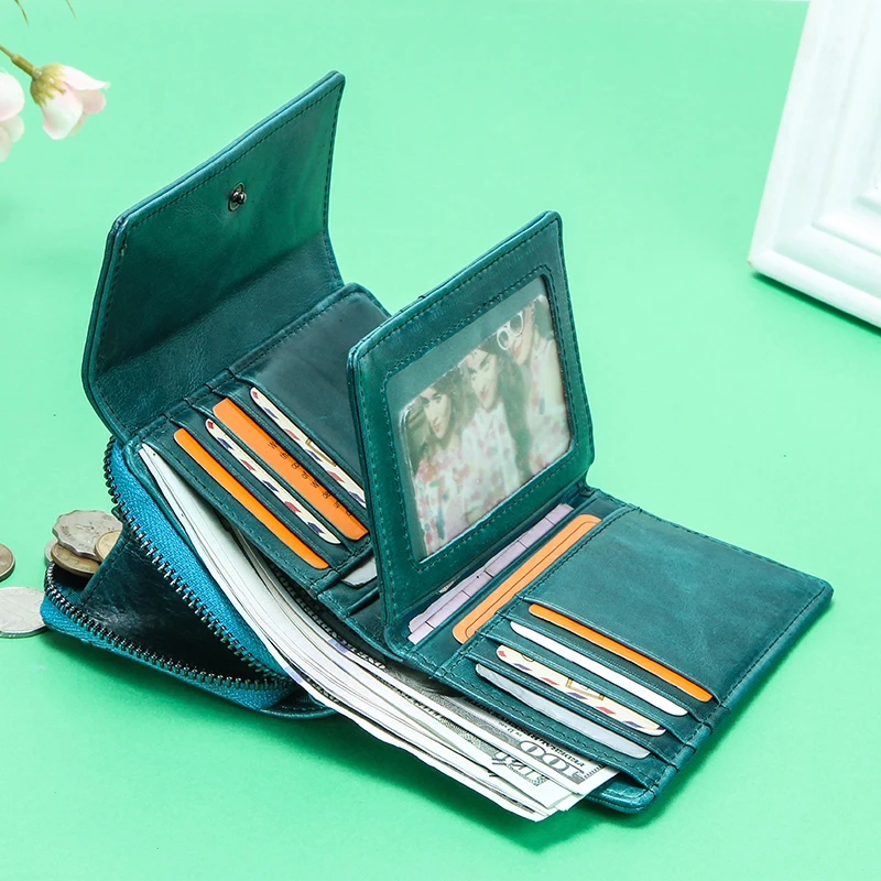 Contact\'s-cartera con grabado gratis para mujer, monedero pequeño de cuero genuino, tarjetero Rfid, 2022
