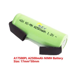 1.2V NIMH Rechargeable A Size Battery 2500mah 17500 NI-MH A2500mAh with Tabs for Braun Oral-B Electric Toothbrush