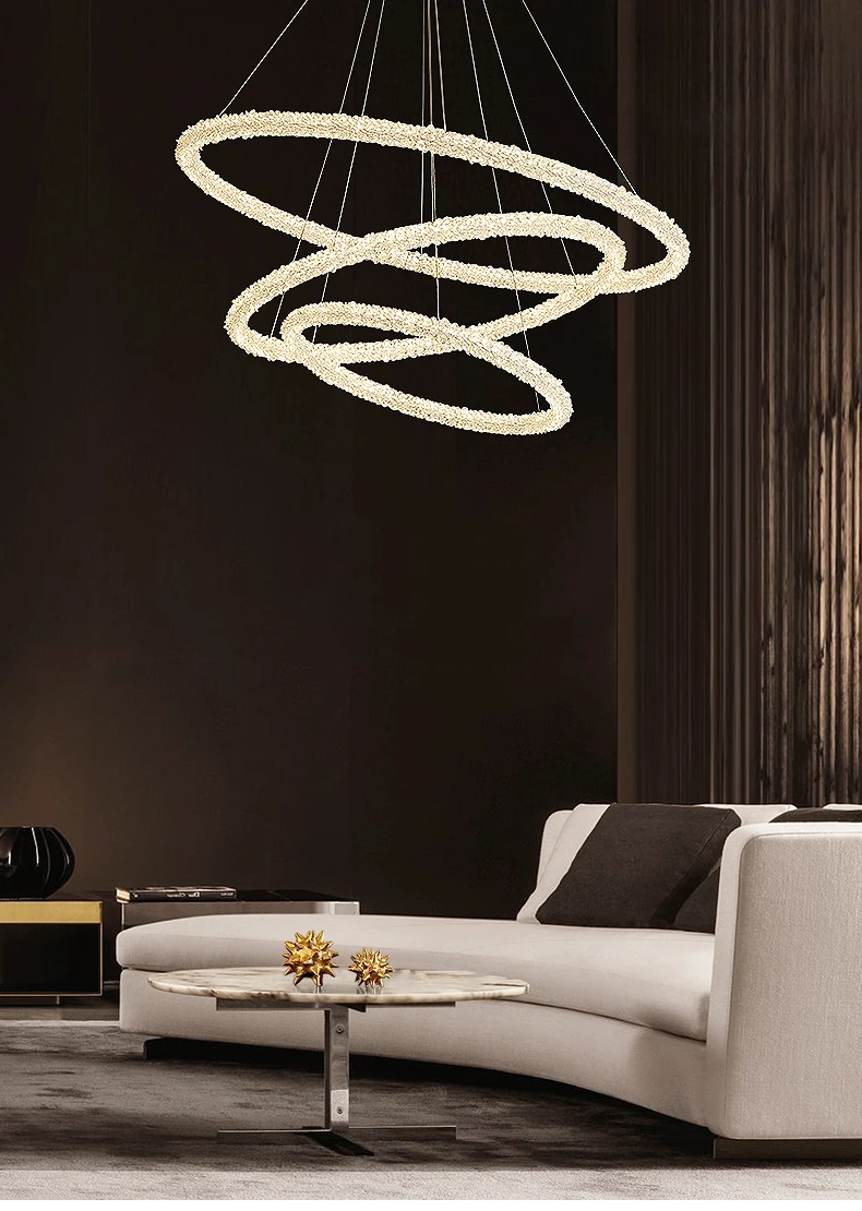 Nordic Parlor Pendant lights Crystal Round Ring Restaurant Coffee Shop Hanging Light Fixtures 4000K Cord Adjustable