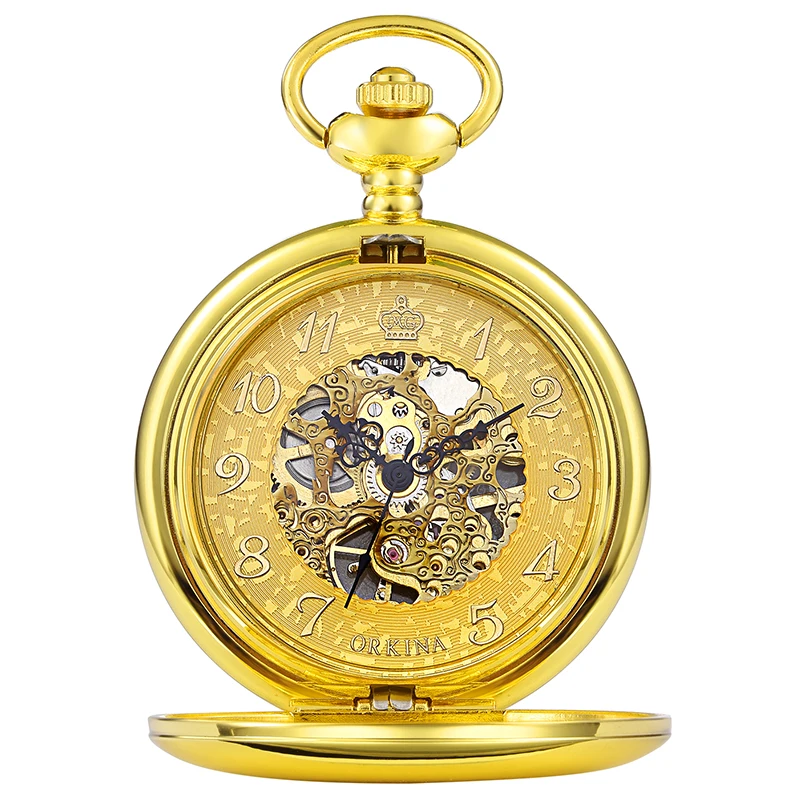 Roman Numeral Luxury Mechanical Pocket Watch Smooth Gold Skeleton Case Dial Male Fob Chain Clock for Men Male Women Dropshipping