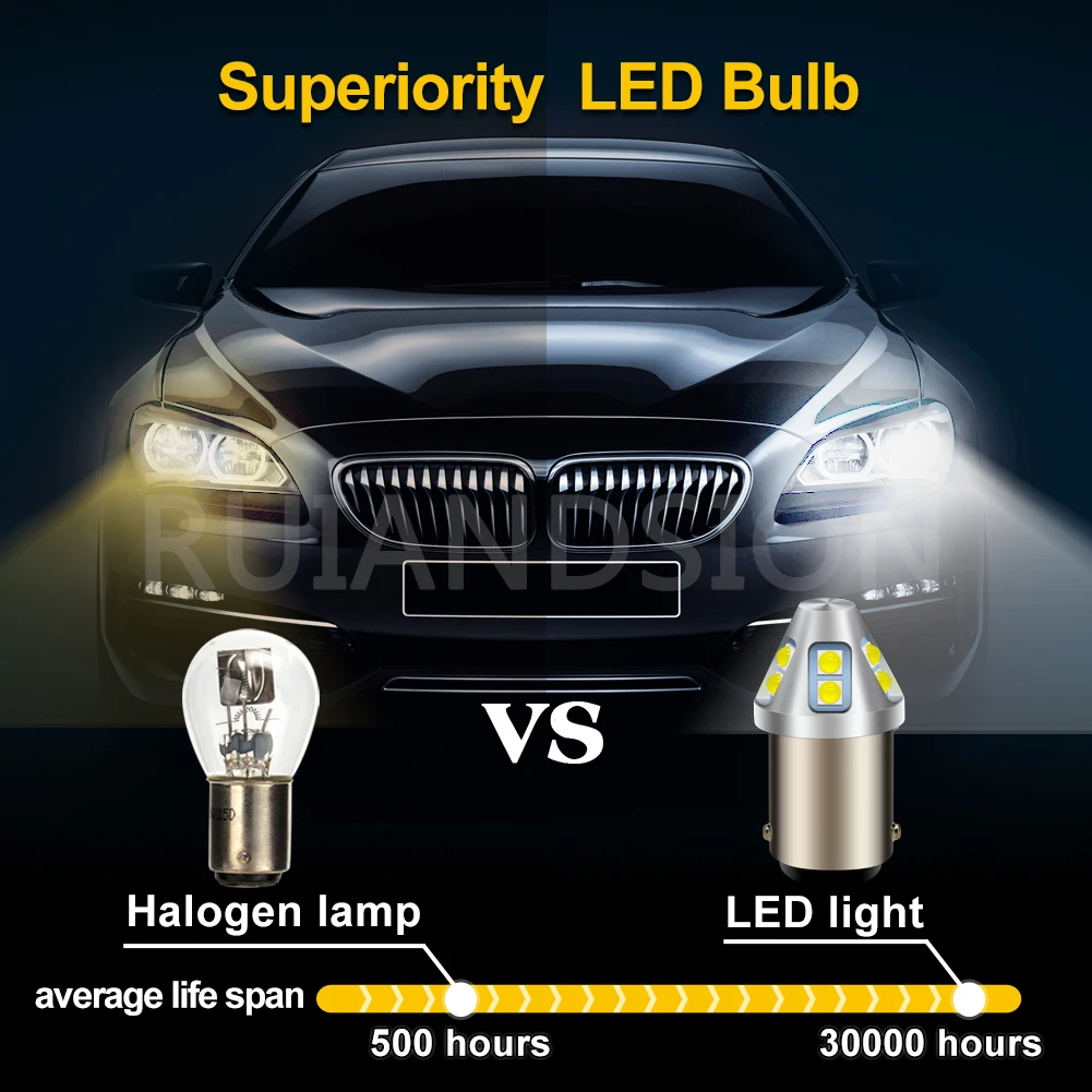 RUIANDSION 10-60V BA15D 1142 BAZ15D P21/4W 1156 BA15S P21W BAU15S PY21W T20 7440 21/5W LED Turm Signal Light Brake Lamp 2600Lm