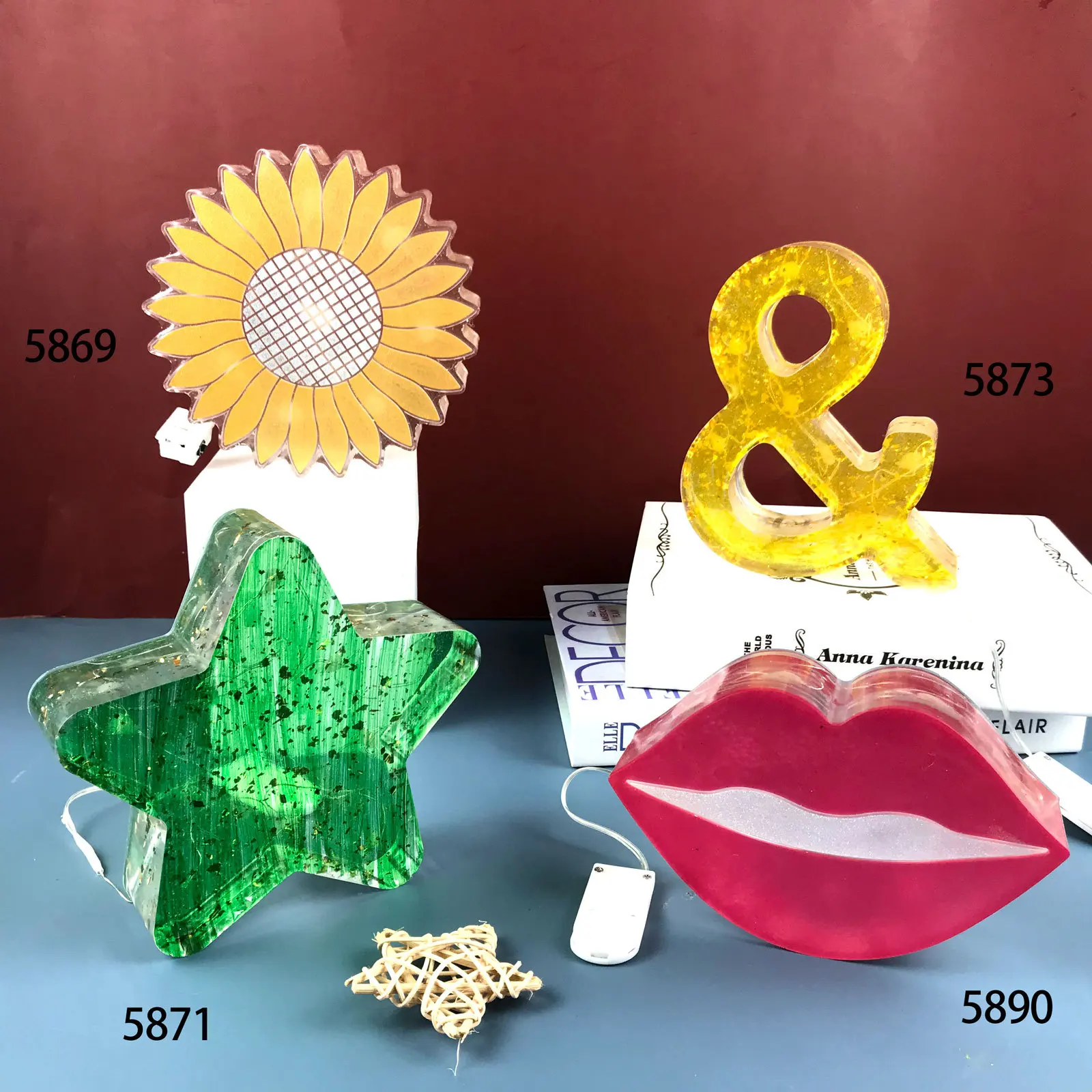 

Star Night Lamp Silicone Mold DIY Lips Sun Flower Large Decorative USB Led Night Light Silicone Molds For Epoxy Resin