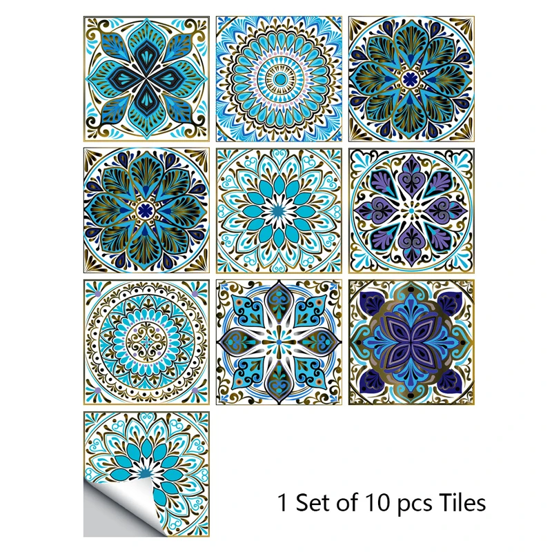 10pcs 10X10cm Small Floral Simulation PVC Tiles Sticker Adhesive Waterproof Mosaic Kitchen Bathroom Self Adhesive Wall Sticker