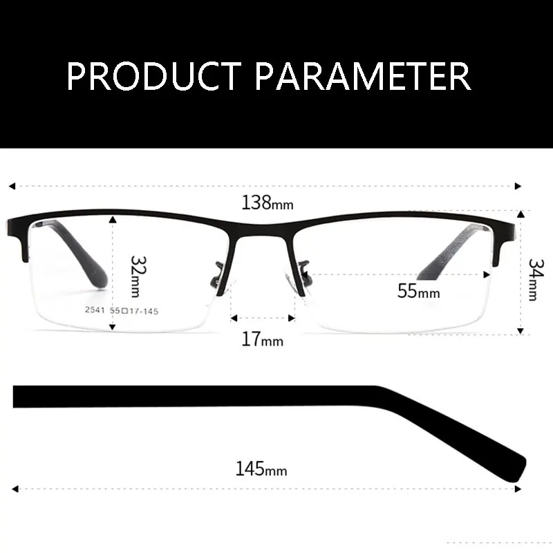 New Arrival Alloy Frame Glasses Half Rim Men Business Style Spectacles Anti Blue Ray Eyewear with Spring Hinges