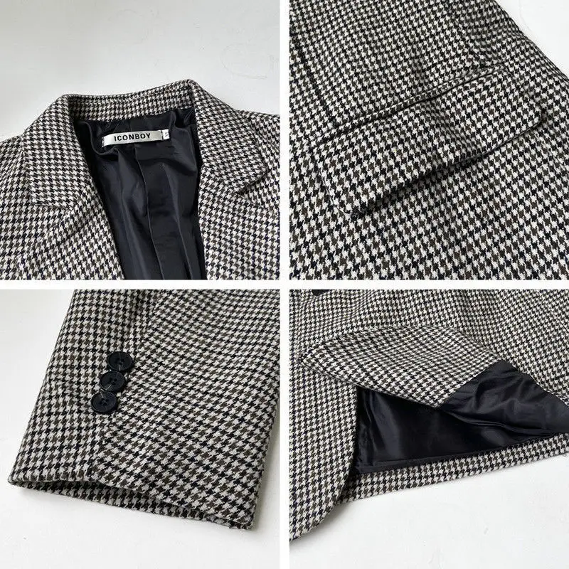 2023 Spring Autumn Blazer Suit Jacket Oversize Top Cardigan Korean Plaid Casual Blazers for Man Quilting Vintage Clothes