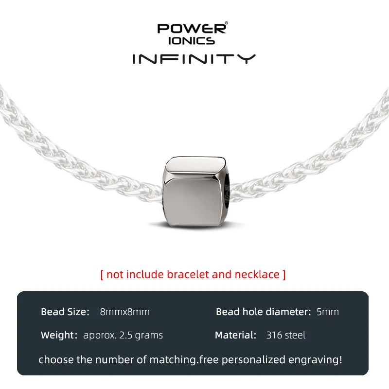 Power Ionics 1pc New Trendy 8mmx8mm IDEA BEAD Pendant Accessories For INFINITY Series Men Women Bracelet Anklet Necklace