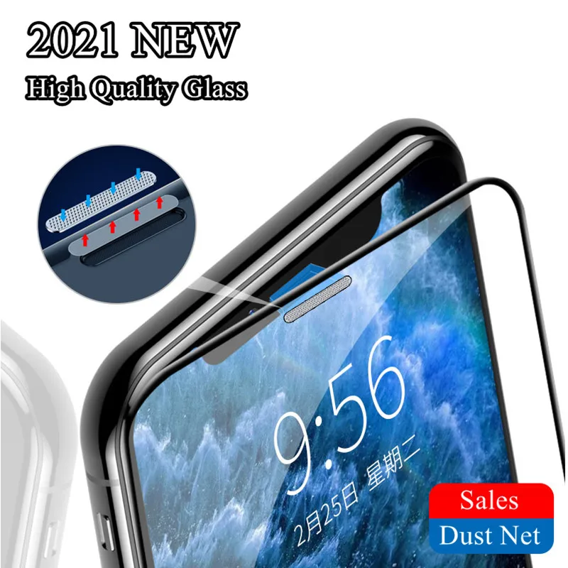 Glas für iPhone 12 Pro 11 Pro Max X XS XR Displays chutz folie auf iPhone 13 Mini 7 15 14 plus Ohrhörer aus gehärtetem Glas mit Staub netz