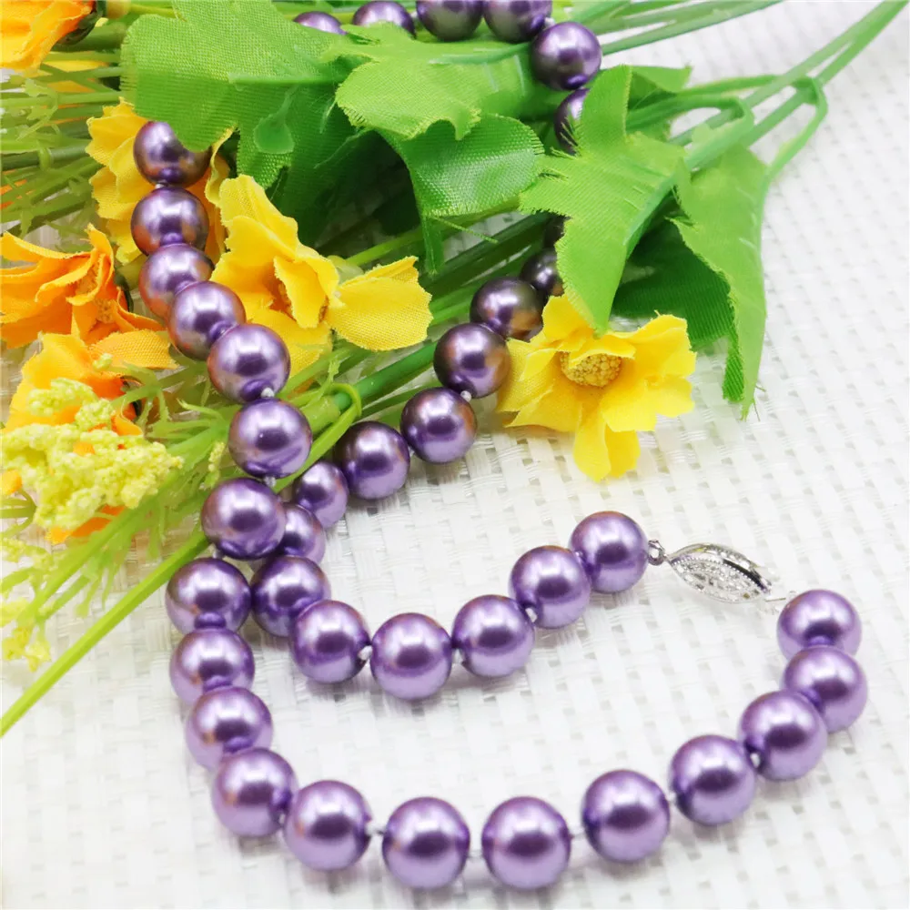 8/10mm Round Violet Purple Pearl Shell Necklace Women Girls Hand Made Jewelry Making Design Accessory Gifts For Mother