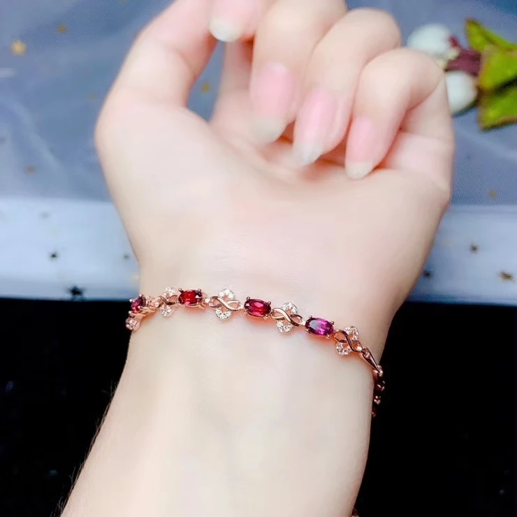 

popular wine red garnet gemstone bracelet for women with silver natural gem real 925 silver lucky birthstone girl gift