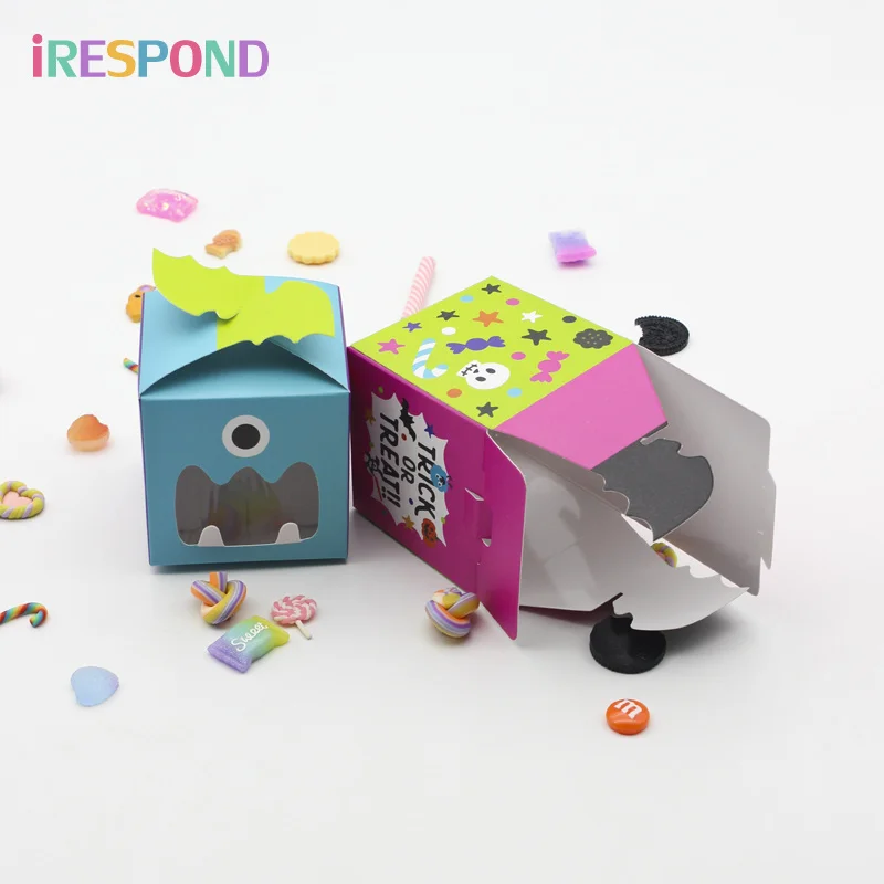 

100pcs Favor Halloween Boxes Packaging Decoration Kids Party Monster Chocolate Halloween Candy Gift Box Trick Paper Window Small