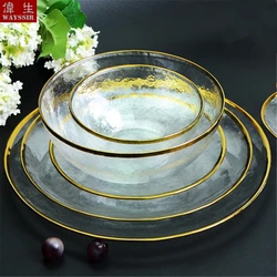 Nordic style gold-plated glass plate for fruit, dessert, salad, soup bowl, dinner, hotel, wedding, decorative tableware