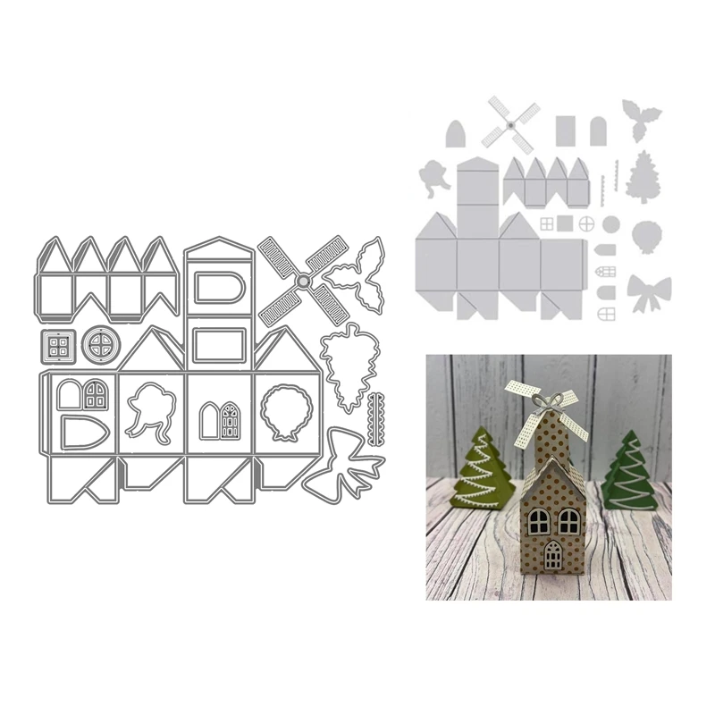 3D Metal Cutting Dies for 2021 New Scrapbooking For Paper Making Windmill Village Embossing Frame Card Craft Clear Stamps