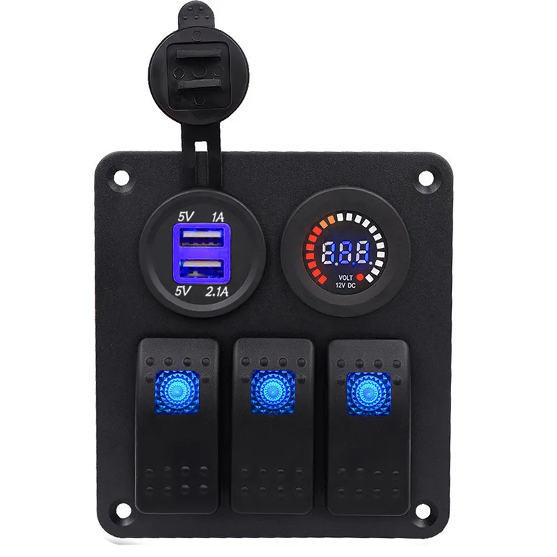 

Dual USB Charging 3 Toggle Rocker Control Switch Panel Power Socket 3.1A Dual USB Wiring Kits DC12V 24V for Marine Boat Car