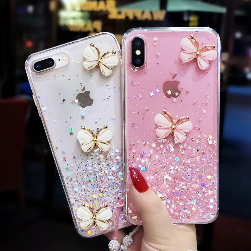 Fashion Luxury 3d Clear Butterfly custodia rigida femminile per Iphone 14 13 11 12 Pro Max Mini 7 8 Plus Xr X Xs Se 2 Cover per telefono Fundas