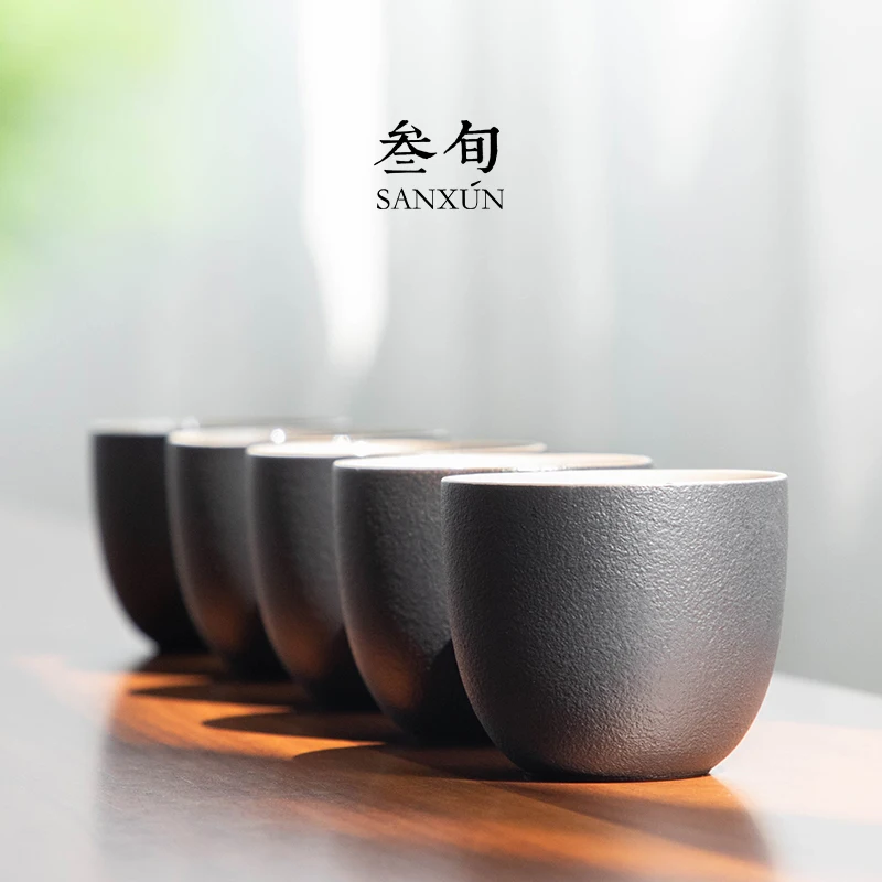 |Three ten-day ceramic cups of black sample tea cup masters cup kung fu tea set Chinese zen noggin contracted single cup