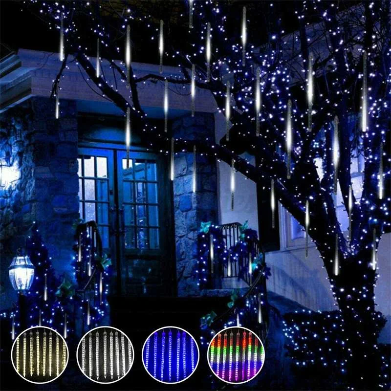 30cm 50cm 8 Tubes Waterproof Meteor Shower Rain LED String Light With Remote Control Outdoor Christmas Decoration for Home Tree