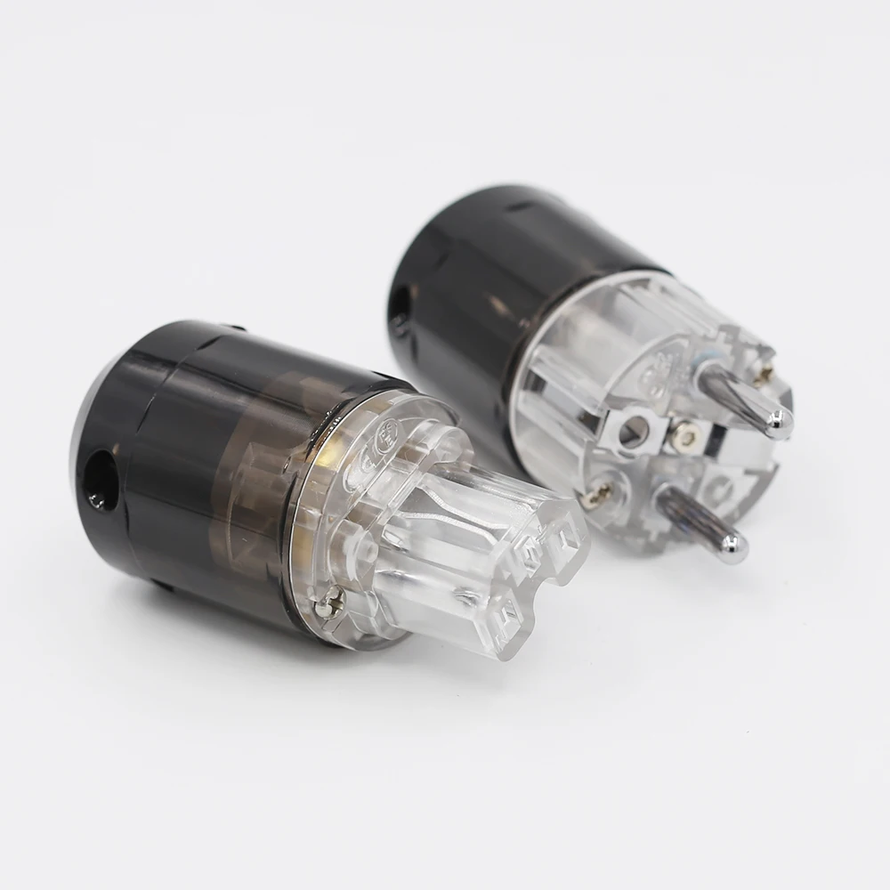 Alta fidelidade de áudio x 1 par alta fidelidade áudio ródio transparente chapeado P-004E eur schuko cabo alimentação plug adaptador extensão