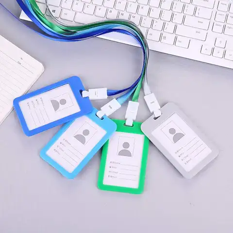 끈이 달린 휴대용 양면 투명 직원 ID 카드 홀더 이름표
