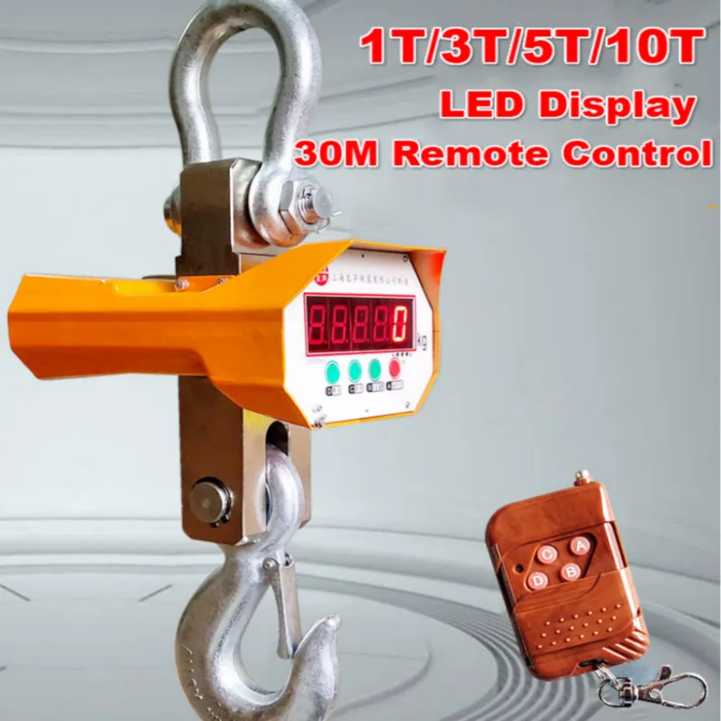 1T 3T 5T 10T Electronic Hanging Scale Hook Wireless OCS Industrial Crane Weighing Scale LED High-precision Sensor Remote Control