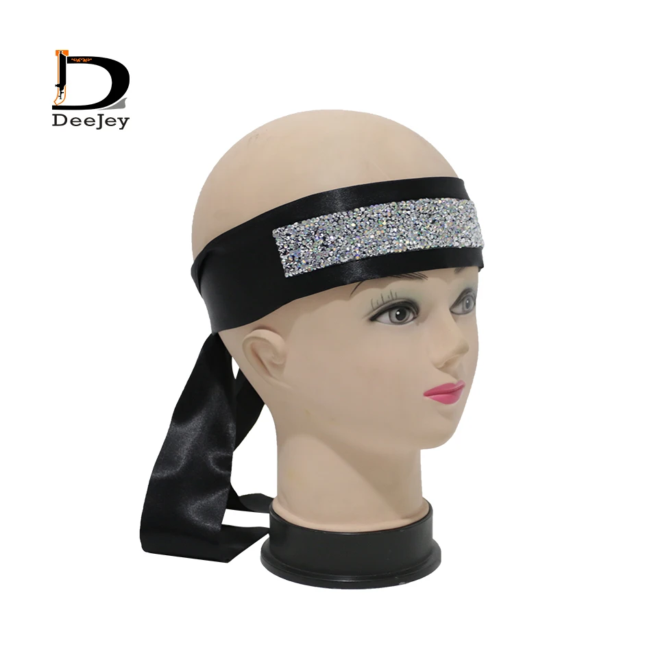 Stock Wholesale Black Blingbling Rhinestone Wig Headband Women Luxury Satin Edge Wrap band with diamond