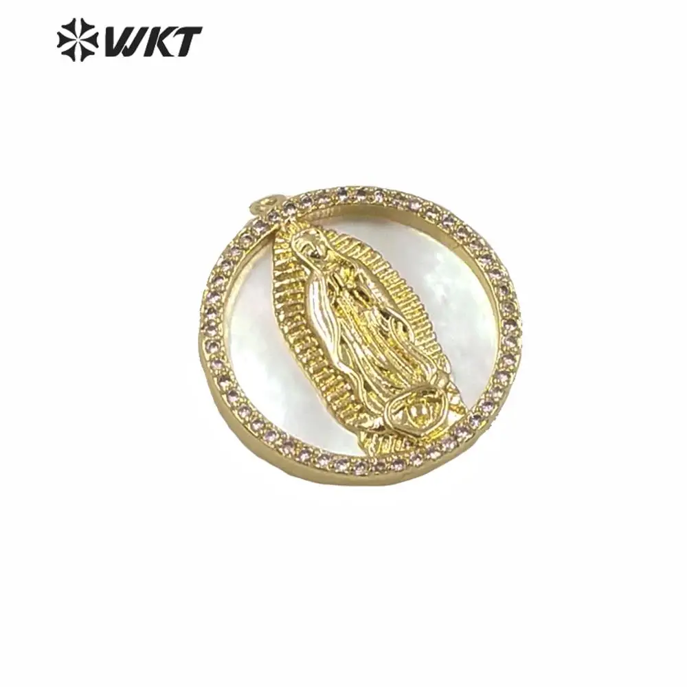 

MP144 Wholesale Women Jewelry Religious Necklace Pendant White MOP Shell Pendant With CZ Micro Paved Virgin Mary Pendant