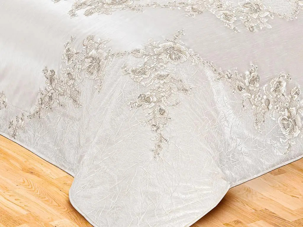 French lace Saga Double Bed Cover Cream