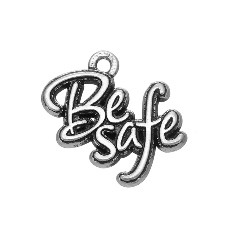 RAINXTAR Antique Silver Color Alloy Be Safe Letter Charms For Halloween Besafe DIY Charms 19*20mm 50pcs AAC088