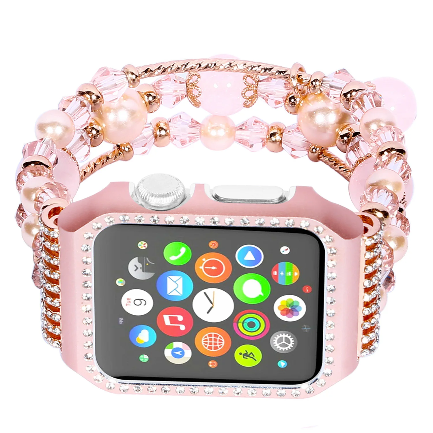 Case + Strap For Apple watch 44mm 40mm Series 6 5 4 SE Diamond-encrusted protective cover for iwatch 3 2 1 42mm 38mm Agate strap