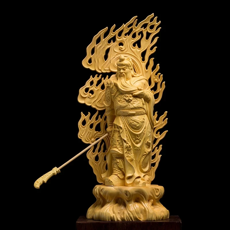 Boxwood 27cm Guanyu Sculpture Wood Carving Guan Gong Loyalty Statue The Three Kingdoms Home Decor